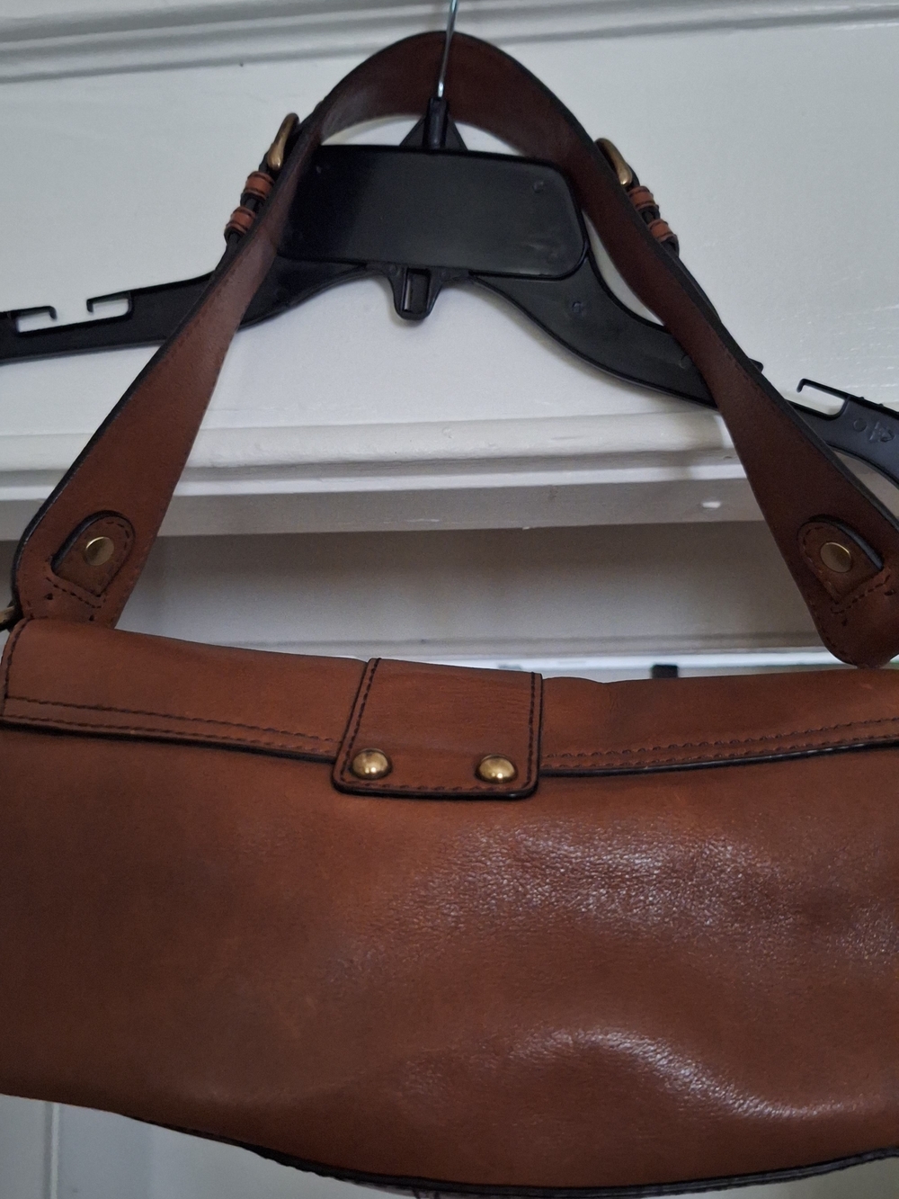 Banana Republic Brown Leather Shoulder Bag with Brass Buckle - Picture 4 of 12